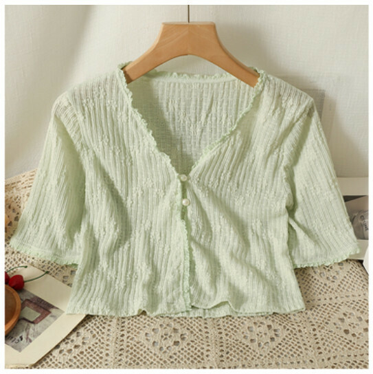 Slip dress over cover-up short sun-protective cardigan (green) (one size)