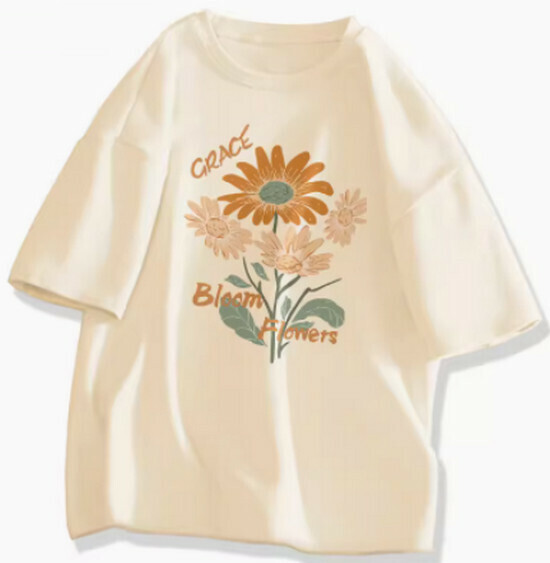 Hot selling short-sleeved cotton T-shirt [Milk White (Sunflower Bouquet)] [S-2XL Size] (please contact customer service to confirm the delivery size after placing the order)