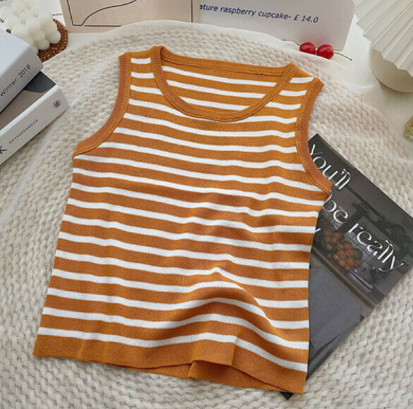 Striped sleeveless cropped vest (orange) [one size]