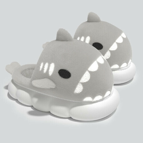 Hot selling chubby shark couple style cotton slippers [grey] [size 36-45] (please contact customer service to confirm the delivery size after placing the order)