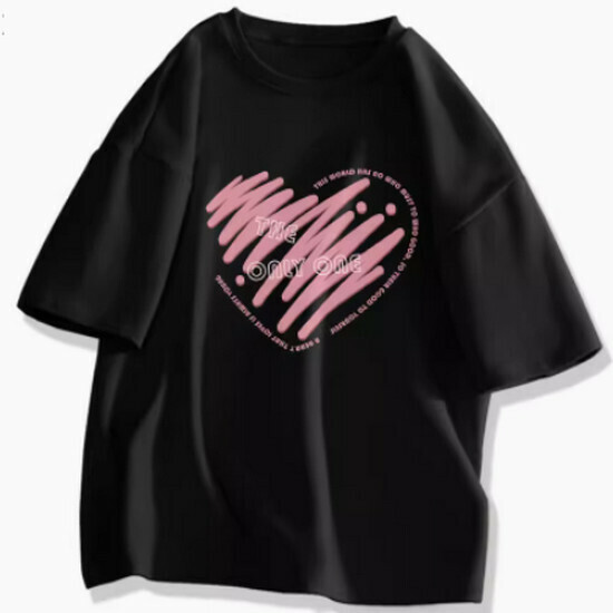 Hot selling short-sleeved cotton T-shirt [Black (Unique Heart)] [S-2XL size] (please contact customer service to confirm the delivery size after placing the order)