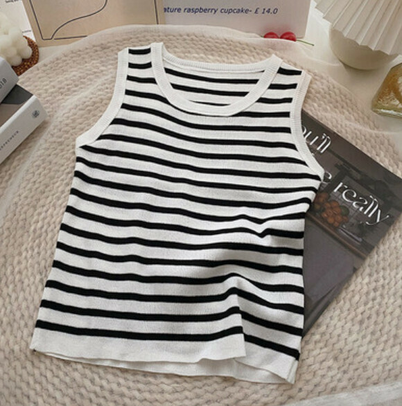 Striped sleeveless cropped vest (white) [one size]
