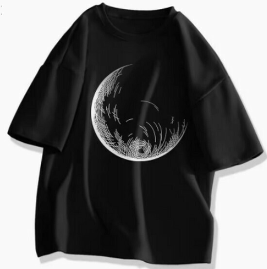 Hot selling short-sleeved cotton T-shirt [Black (line drawing moon)] [S-2XL] (please contact customer service to confirm the delivery size after placing the order)