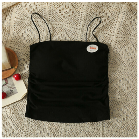 Cropped and versatile base top with chest pad camisole, black, one size