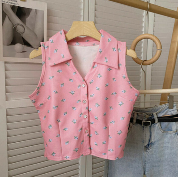 Summer Small Floral Lapel Vest (Pink) [One Size]
