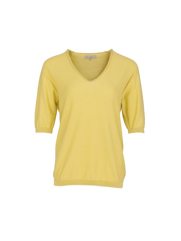 Antonelli Firenze V領針織五分袖上衣(芥黃)