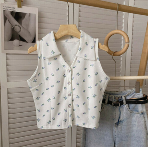 Summer floral lapel vest (white) [one size]