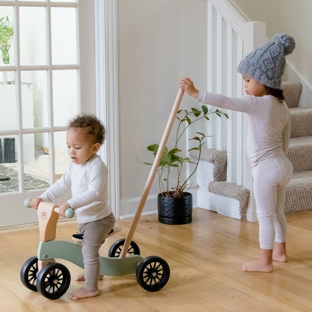 Kinderfeets美國 木製滑行滑板車手推車車系列｜霧綠