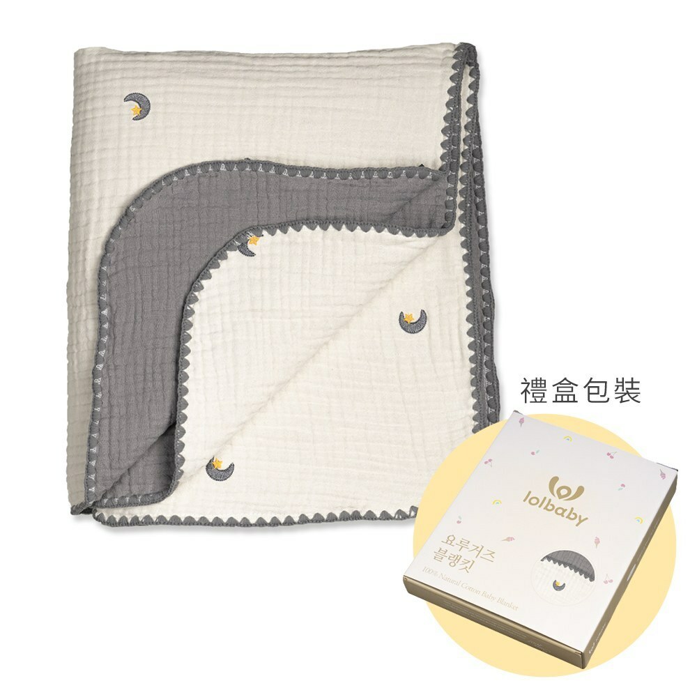 lolbaby韓國 100%天然植物棉六層紗蓋毯M｜灰星月
