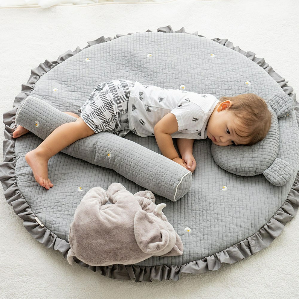 lolbaby韓國 3D立體純棉圓形墊刺繡款｜星月灰