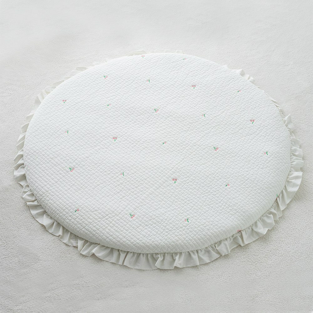 lolbaby韓國 3D立體純棉圓形墊刺繡款｜櫻桃白