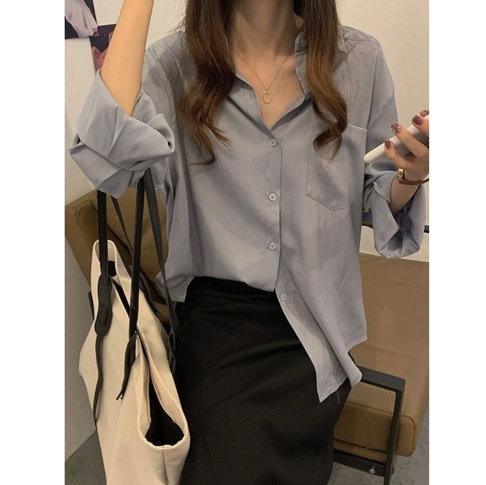 Hot selling design niche autumn long-sleeved shirt for women (light gray) (size: one size fits all)