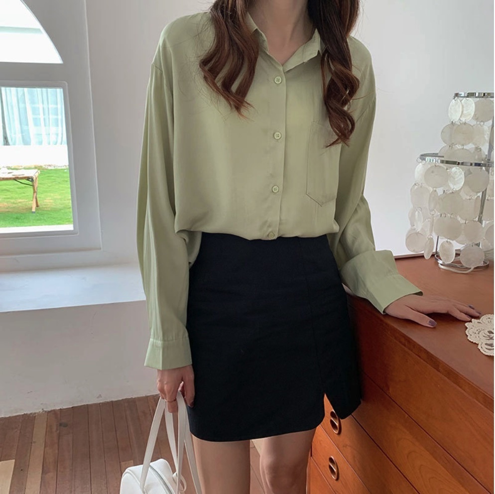 Hot selling design niche autumn long-sleeved shirt for women (light green) (size: one size fits all)