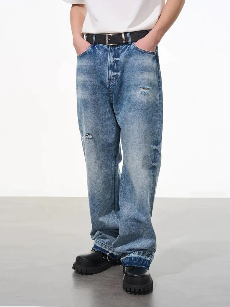 Harsh and Cruel 24SS 刺繡字體logo水洗刷色牛仔長褲 HJ241141026