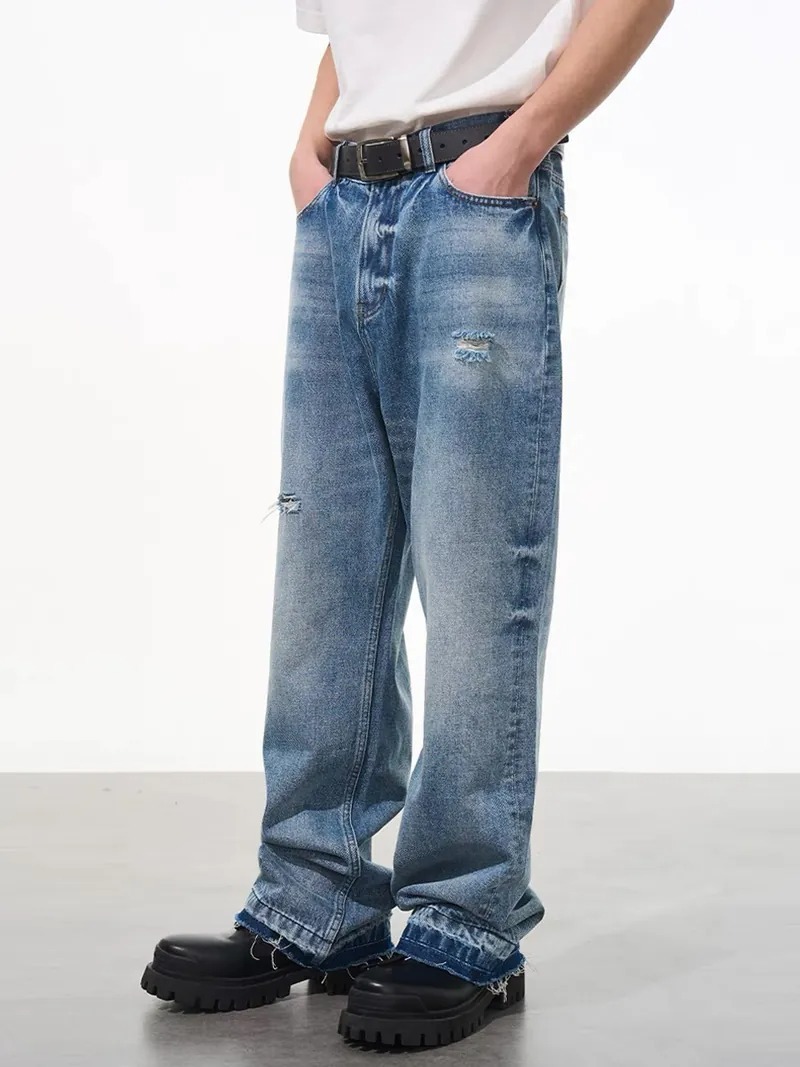 Harsh and Cruel 24SS 刺繡字體logo水洗刷色牛仔長褲 HJ241141026