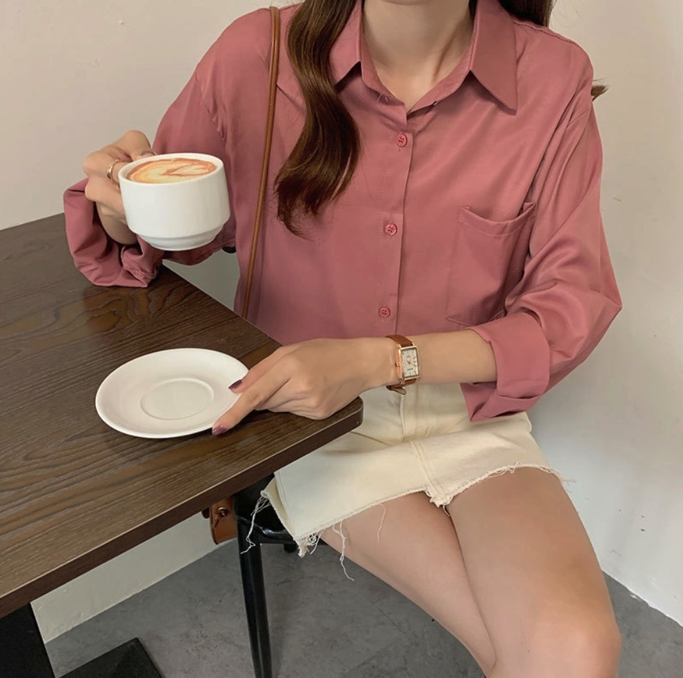 Hot selling design niche autumn long-sleeved shirt for women (pink) (size: one size fits all)