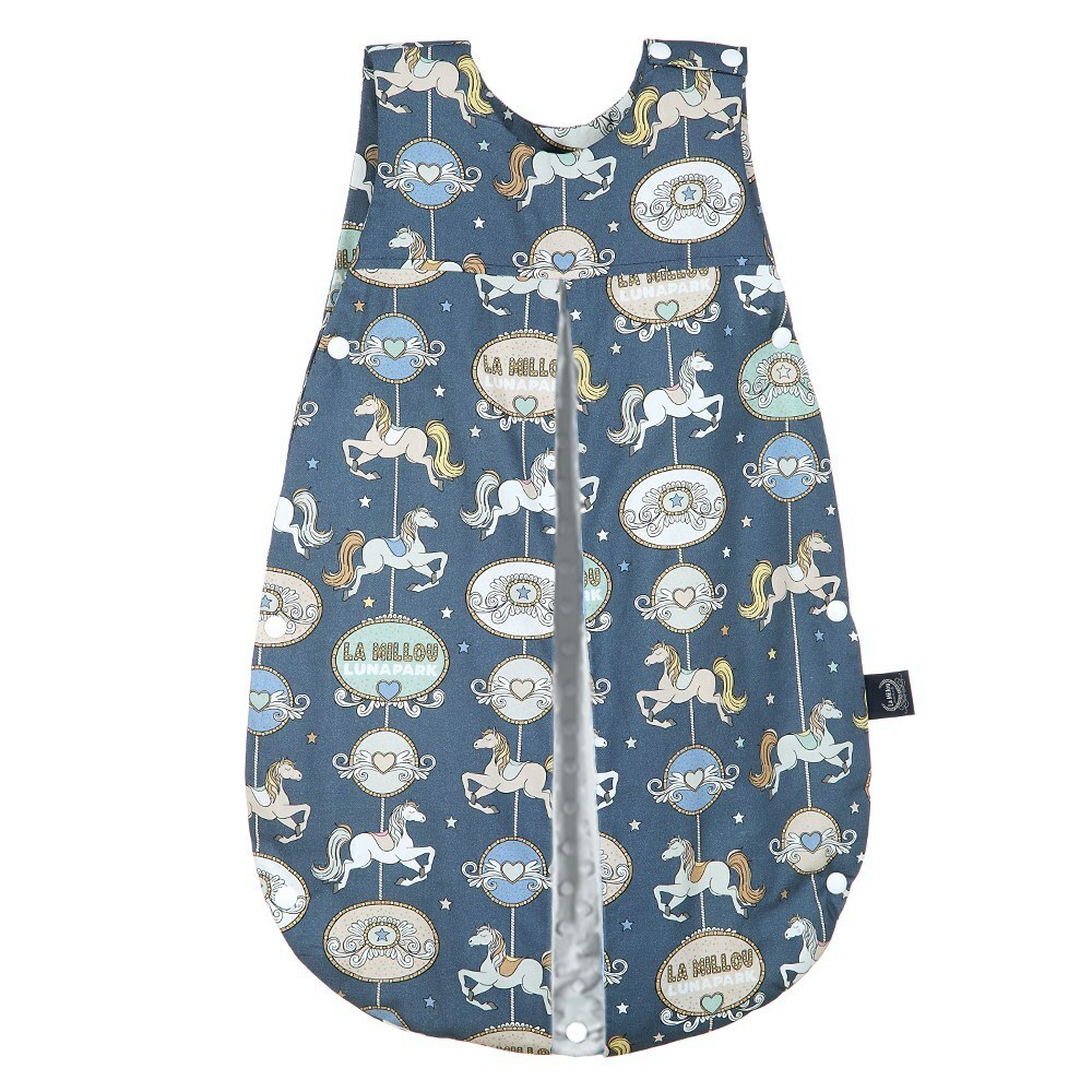 La Millou波蘭 豆豆防踢被/防踢背心分腿扣(70cm)｜旋轉小木馬(藍底)｜牛奶星空灰