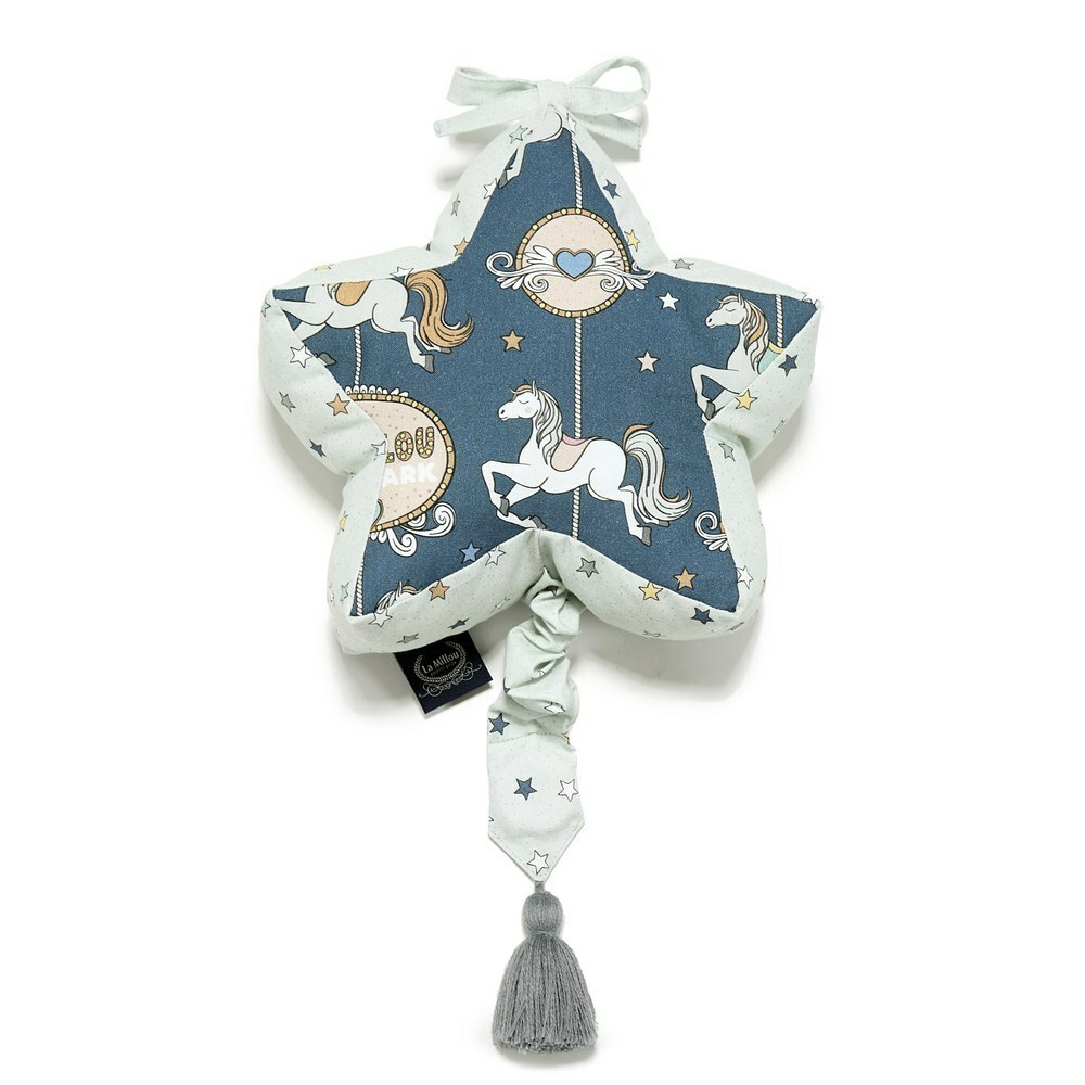 La Millou波蘭 拉米洛北歐風星星音樂盒/床頭音樂鈴｜旋轉小木馬(藍底)