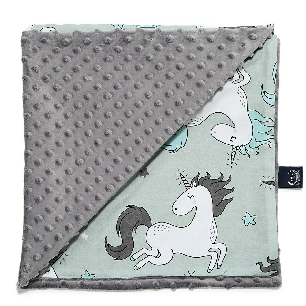 La Millou波蘭 單面巧柔豆豆毯｜童話獨角獸(綠底)｜銀河星空灰