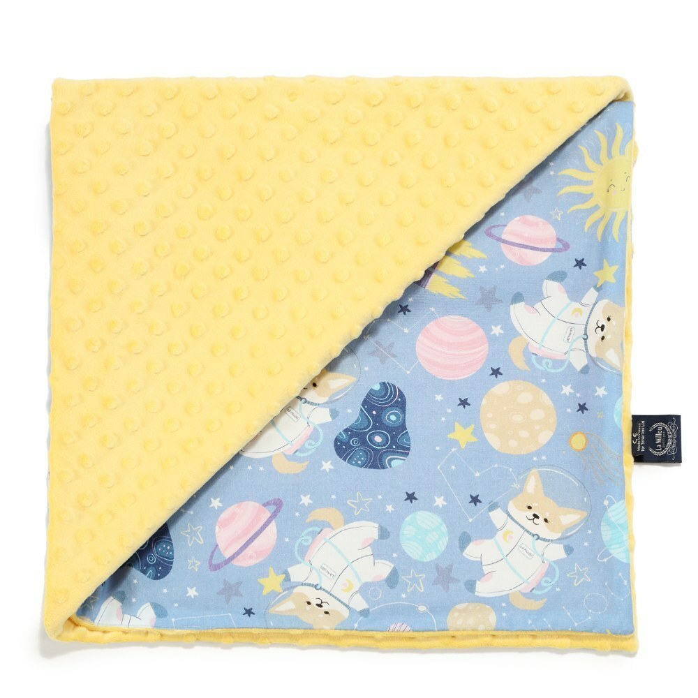 La Millou波蘭 單面巧柔豆豆毯｜星空胖柯基(藍底)｜清恬芒果黃