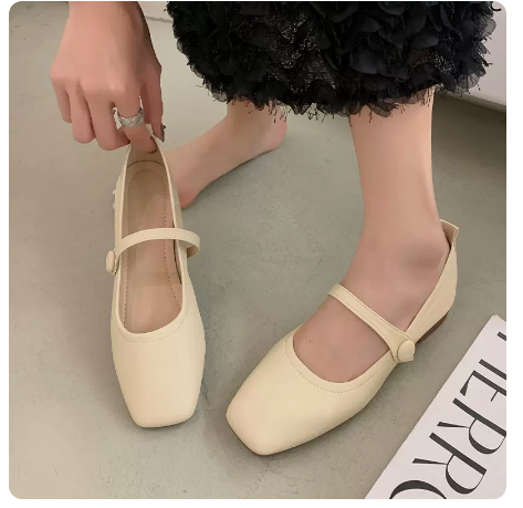 Women's Vintage Low Heeled Mary Jane Single Shoes (Beige/Size 35-40) (Contact Customer Service to Confirm Shipping Size after Placing an Order)