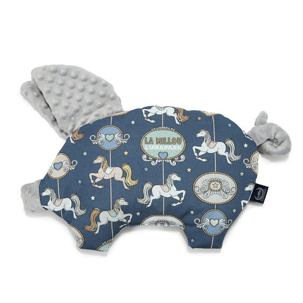 La Millou波蘭 豆豆小豬枕｜旋轉小木馬(藍底)｜牛奶星空灰