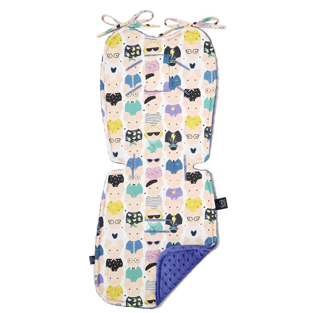 La Millou波蘭 豆豆推車坐墊｜繽紛萌萌豬｜地中海藍