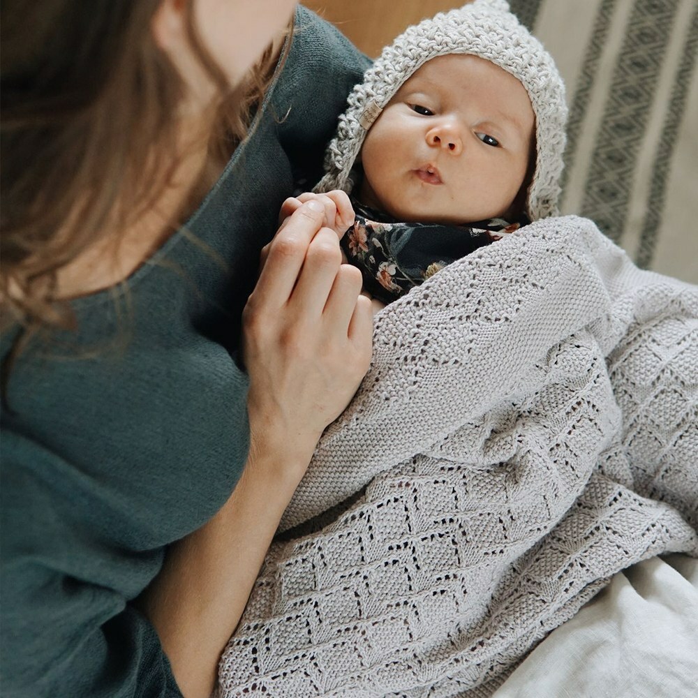 La Millou波蘭 Tender 100%純棉針織毯honey(80x90cm)｜香草灰