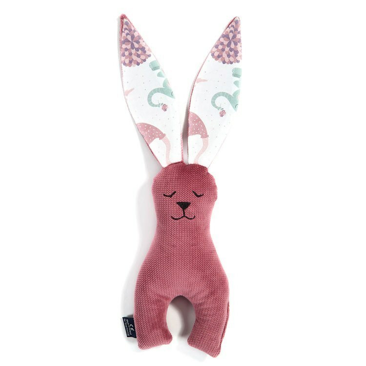 La Millou波蘭 Velvet頂級棉柔安撫兔雙耳花布M(23cm)｜舒柔酒紅