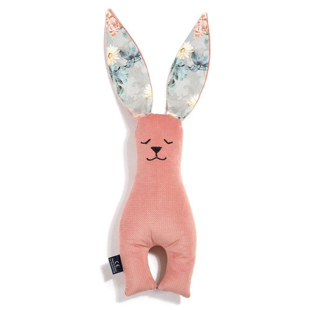 La Millou波蘭 Velvet頂級棉柔安撫兔雙耳花布M(23cm)｜舒柔蜜桃