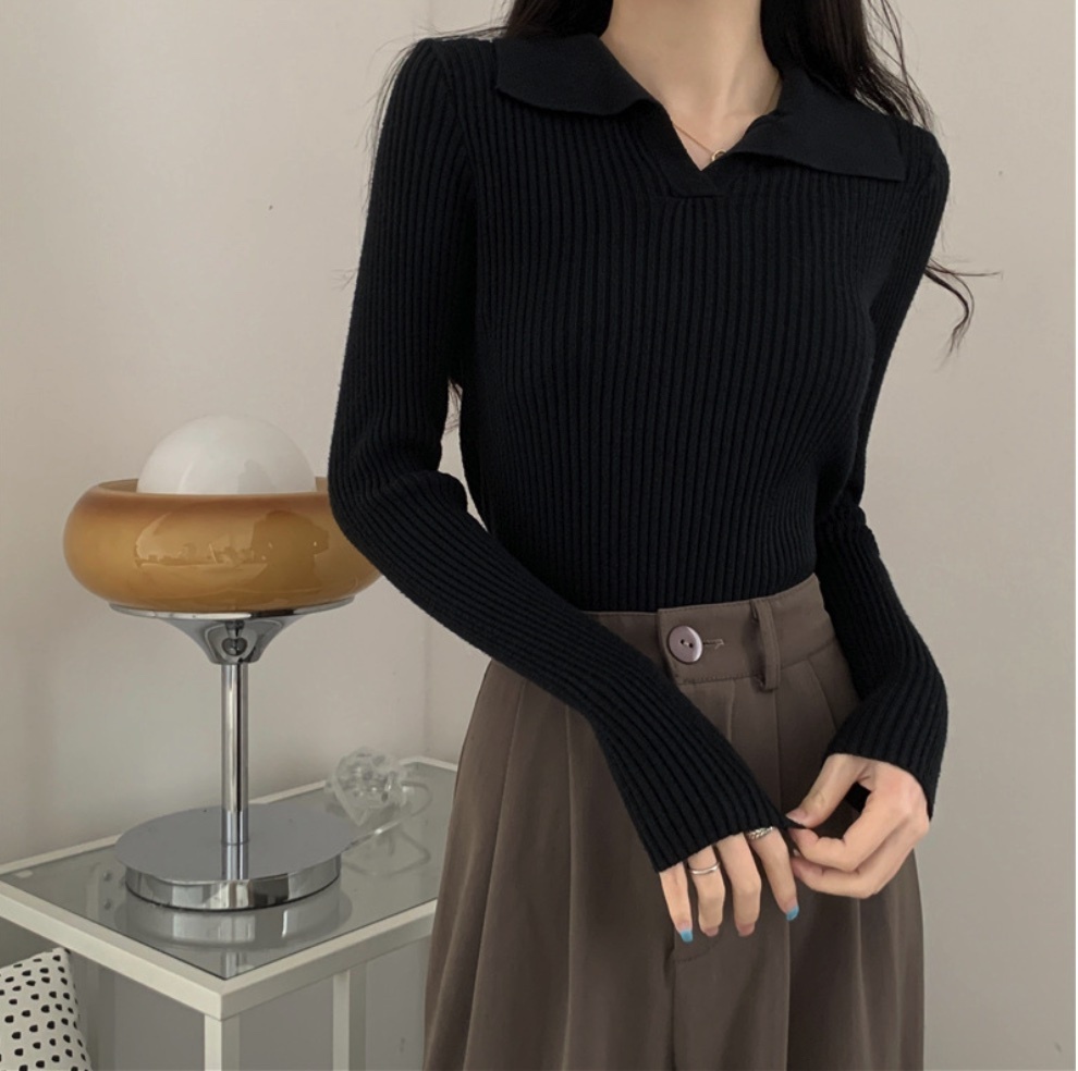 Hot selling long-sleeved sweater for women, soft inner sweater top (black) (size: one size fits all)