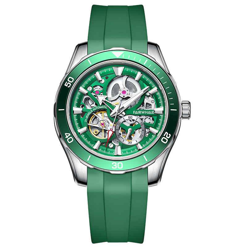 【Mark Fairwhale 馬克菲爾】FW-6420-P* 鏤空自動機械錶｜超長動能・夜光刻度・50米防水・親膚橡膠錶帶