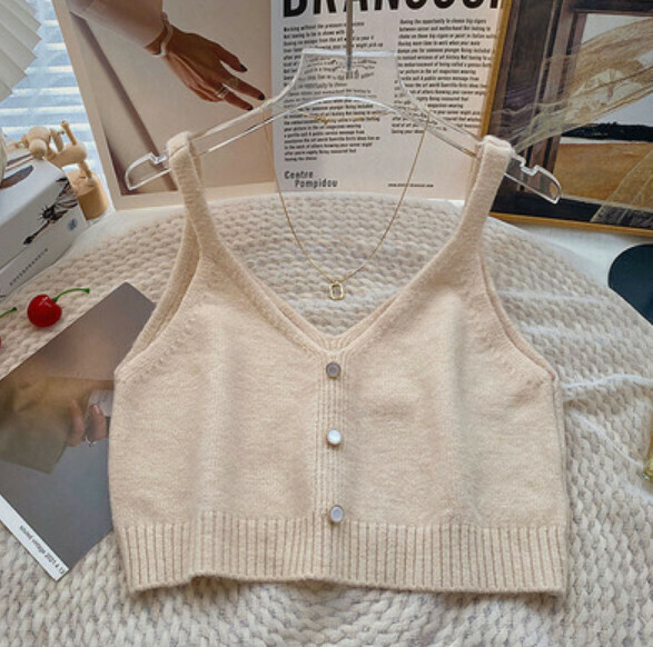 Autumn short knitted vest vest (apricot) [one size]