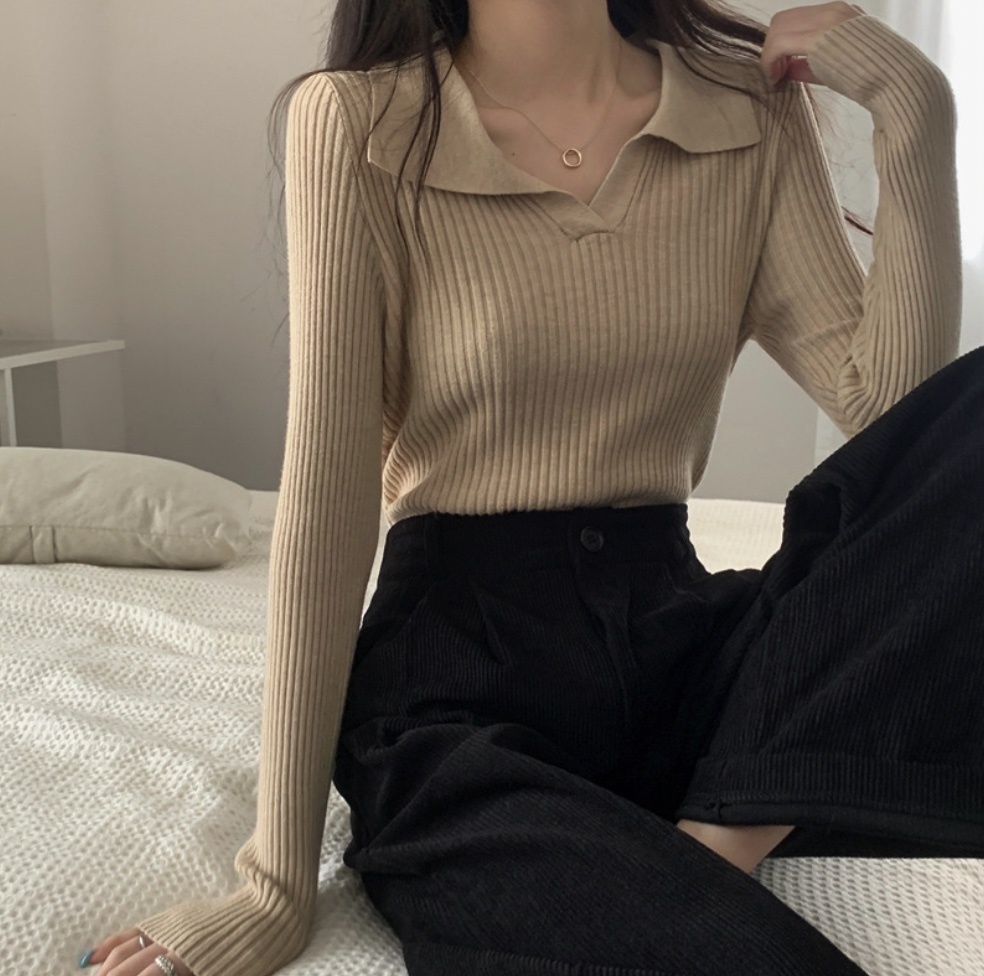 Hot selling long-sleeved sweater for women, soft inner sweater top (apricot color) (size: one size fits all)