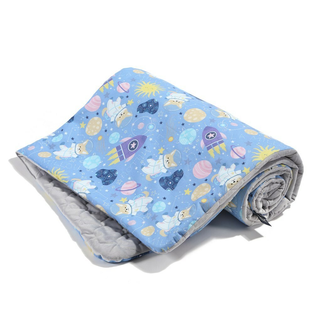 La Millou波蘭 Velvet頂級棉柔雙面柔柔毯加大｜星空胖柯基(藍底)｜舒柔深灰