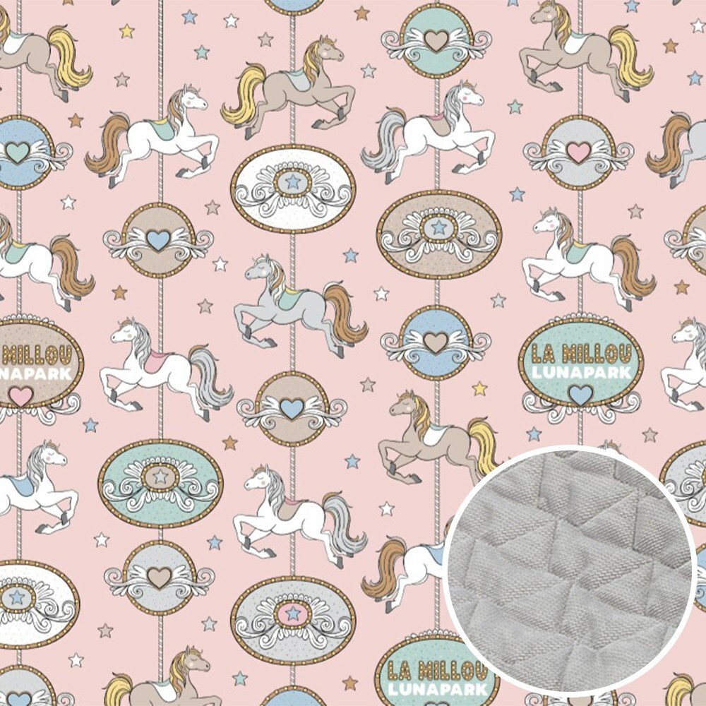 La Millou波蘭 Velvet頂級棉柔雙面柔柔毯大人款｜旋轉小木馬(粉底)｜舒柔深灰