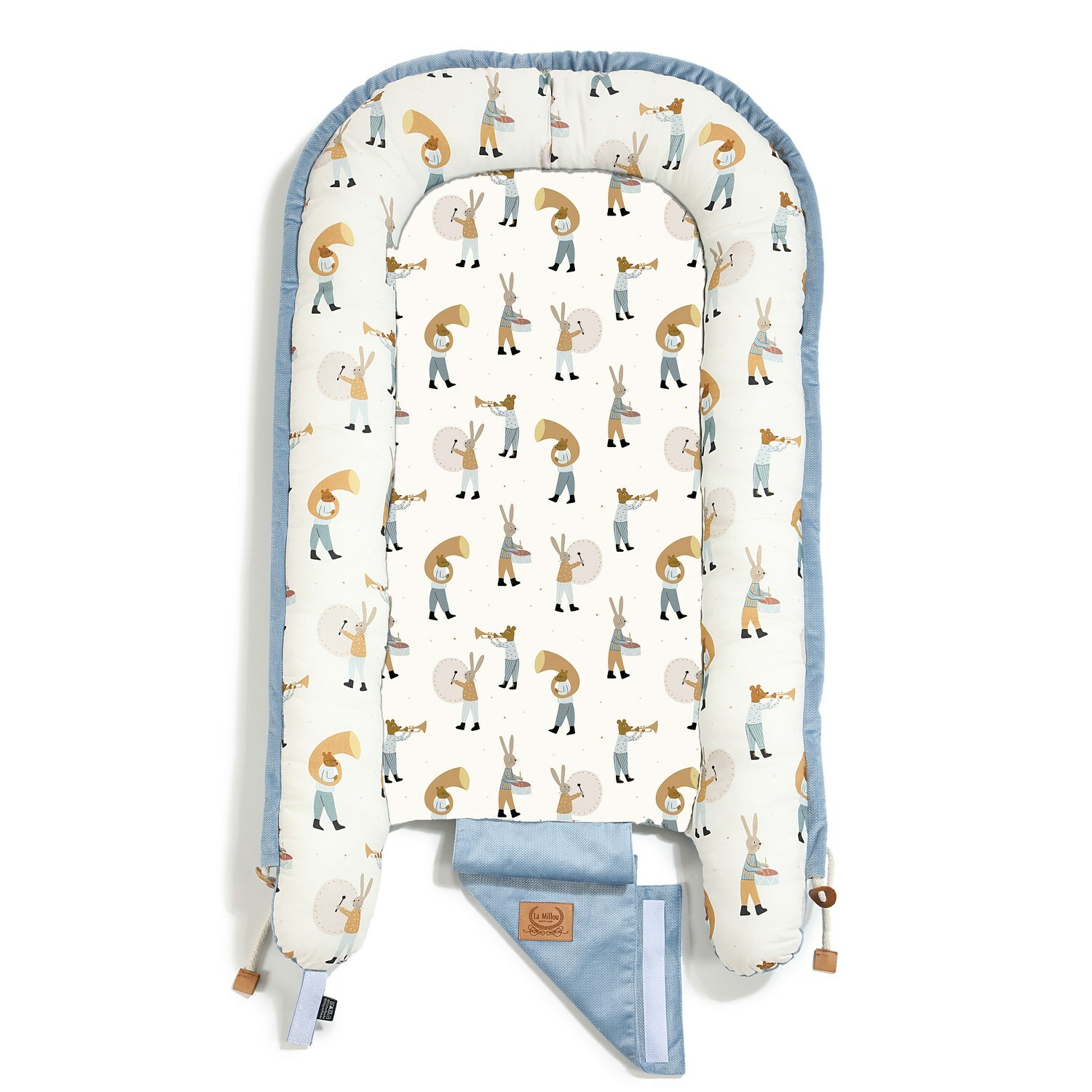 La Millou波蘭 Velvet 頂級棉柔嬰兒睡窩(鋪棉版)｜兔兔演奏家(藍)｜舒柔墨藍