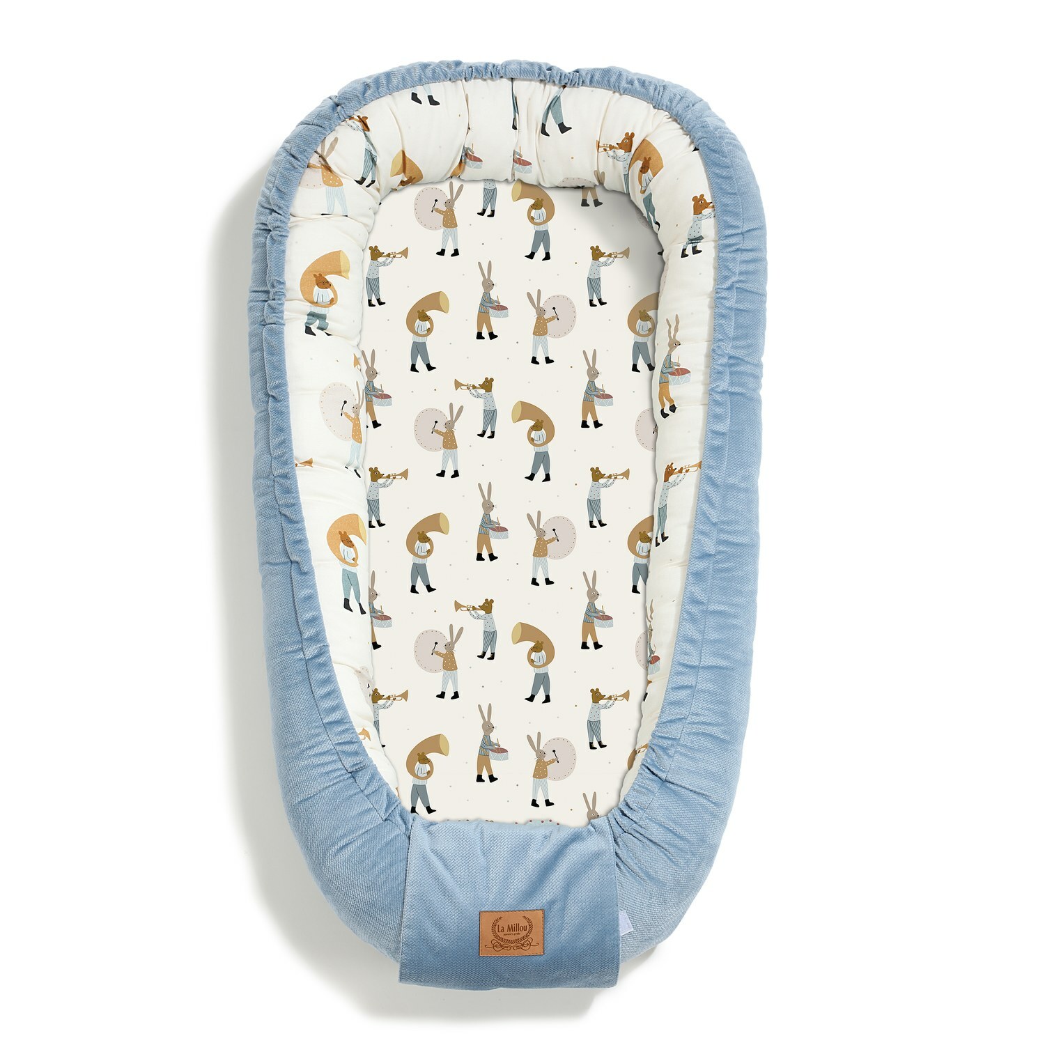 La Millou波蘭 Velvet 頂級棉柔嬰兒睡窩(鋪棉版)｜兔兔演奏家(藍)｜舒柔墨藍