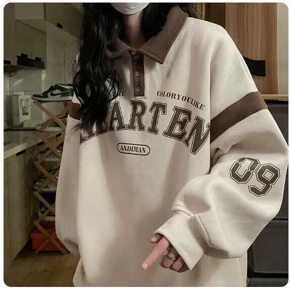 Retro print lapel sweatshirt man (off-white [size s_XL] (contact customer service to confirm the shipping size after placing an order)