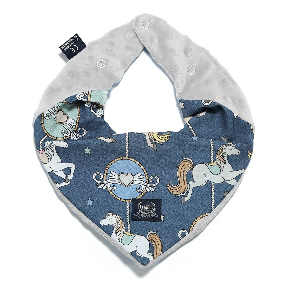 La Millou波蘭 豆豆圍兜領巾｜旋轉小木馬(藍底)｜牛奶星空灰