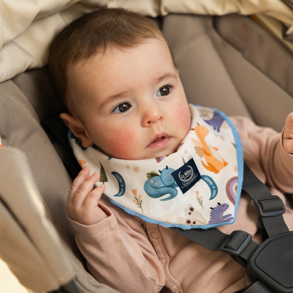 La Millou波蘭 豆豆領巾/圍兜｜肚肚胖火龍｜蒙地卡羅藍