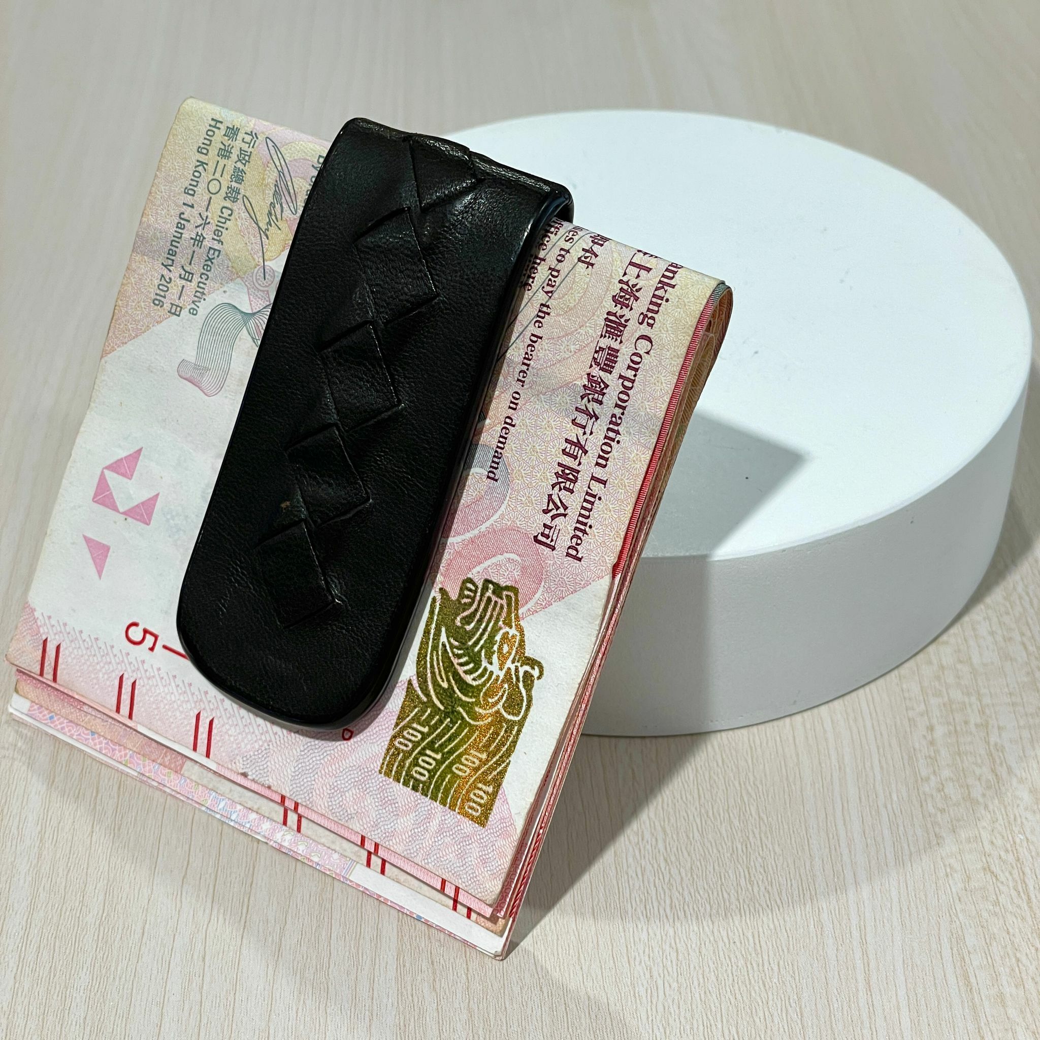 95%NEW二手BV銀紙夾 啡色牛皮織紋 Money Clip#香榭站正品