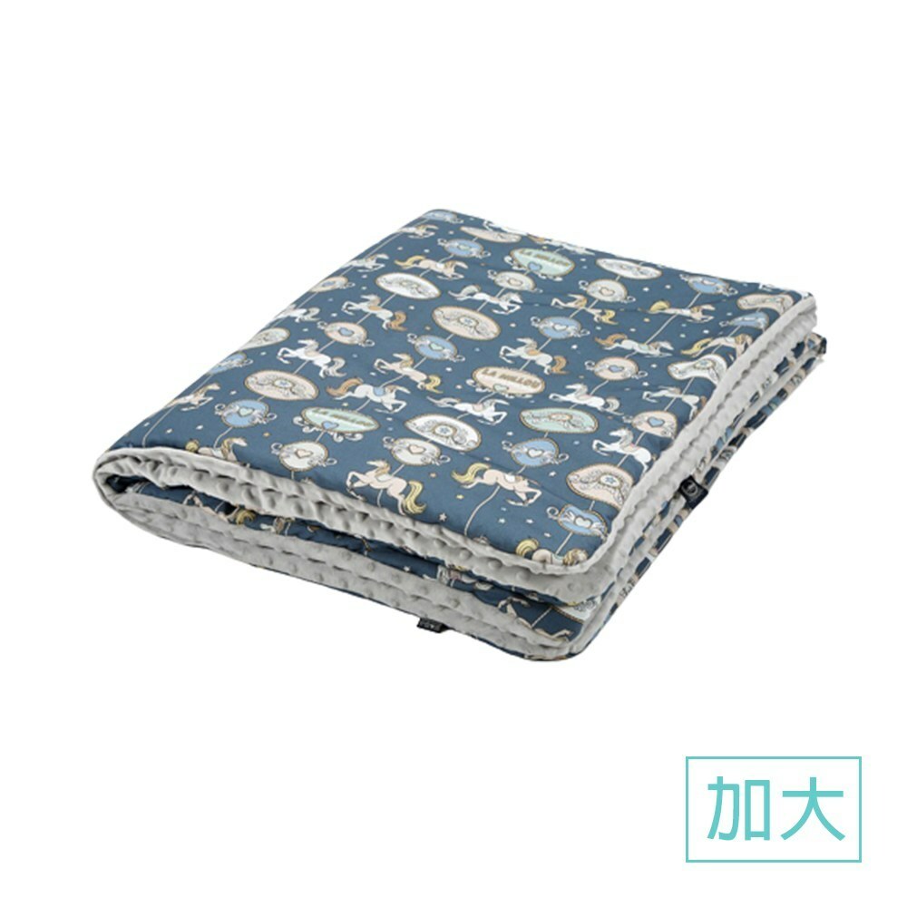 La Millou波蘭 暖膚豆豆毯加大｜旋轉小木馬(藍底)｜牛奶星空灰