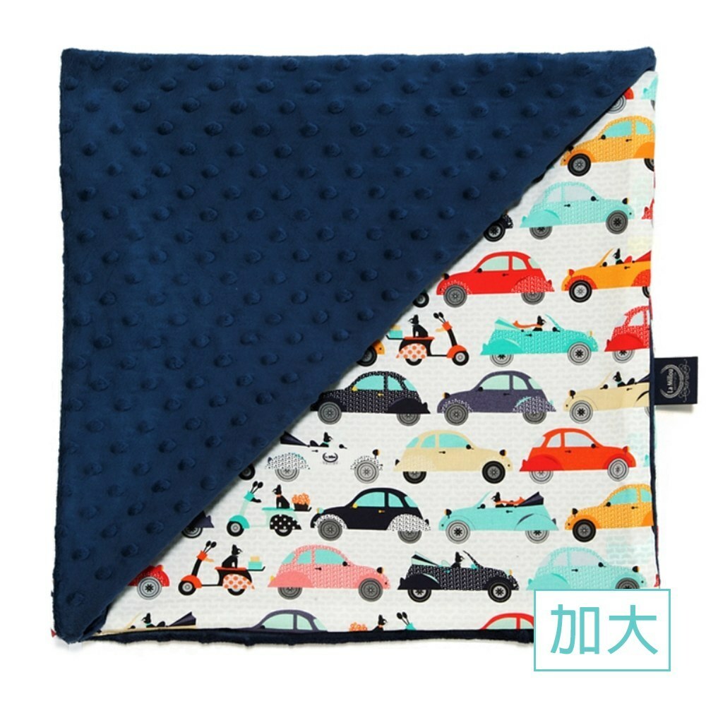 La Millou波蘭 單面巧柔豆豆毯加大｜法鬥噗噗車｜勇氣海軍藍