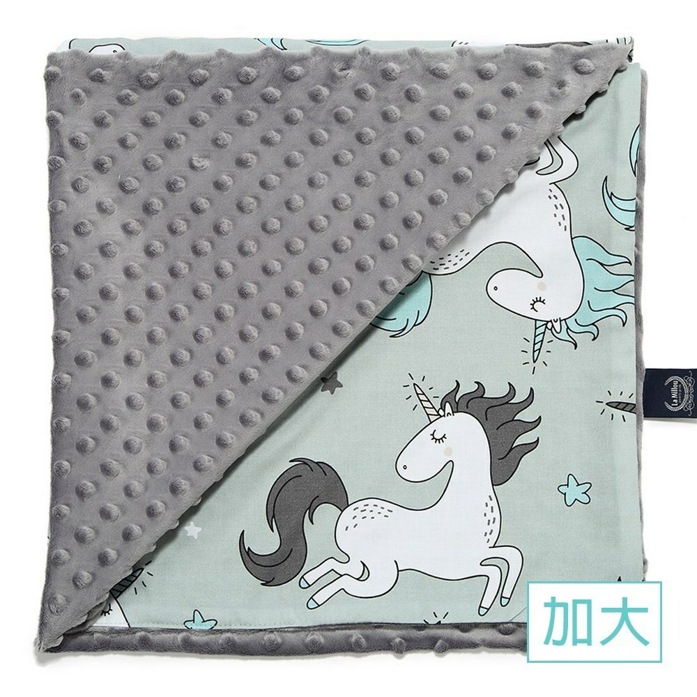 La Millou波蘭 單面巧柔豆豆毯加大｜童話獨角獸(綠底)｜銀河星空灰