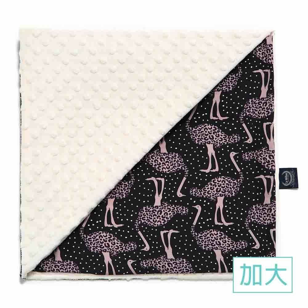 La Millou波蘭 單面巧柔豆豆毯加大｜模特兒鴕鳥(黑底)｜雲朵白-outlet專屬