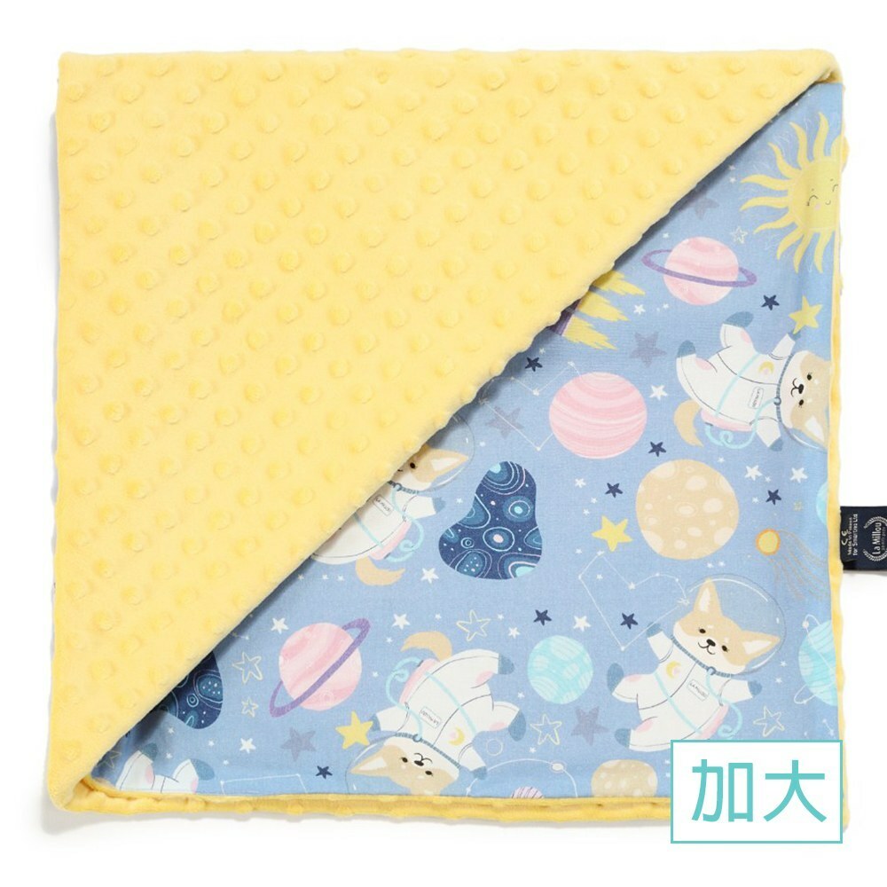 La Millou波蘭 單面巧柔豆豆毯加大｜星空胖柯基(藍底)｜清恬芒果黃