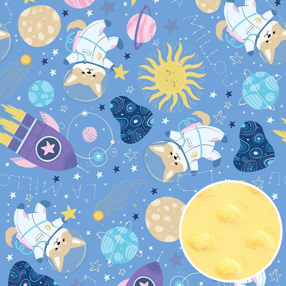 La Millou波蘭 單面巧柔豆豆毯加大｜星空胖柯基(藍底)｜清恬芒果黃