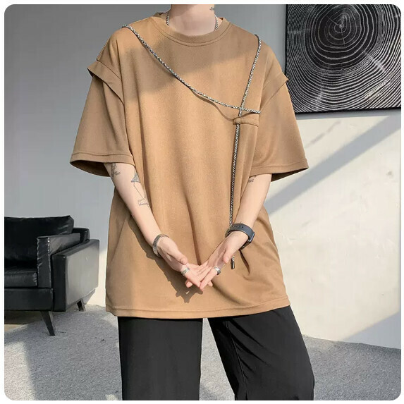 熱賣假兩件短袖T恤男夏季（棕色【M_5XL碼】（下單後聯繫客服確認發貨尺碼）