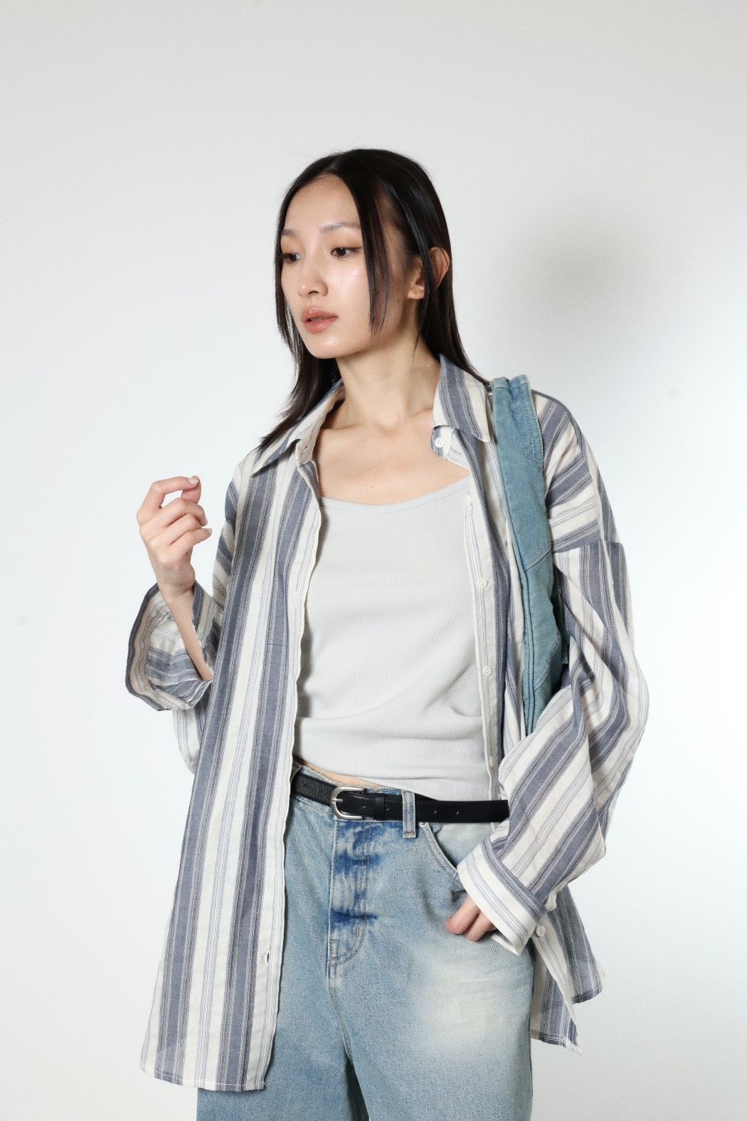 度假棉麻直紋襯衫